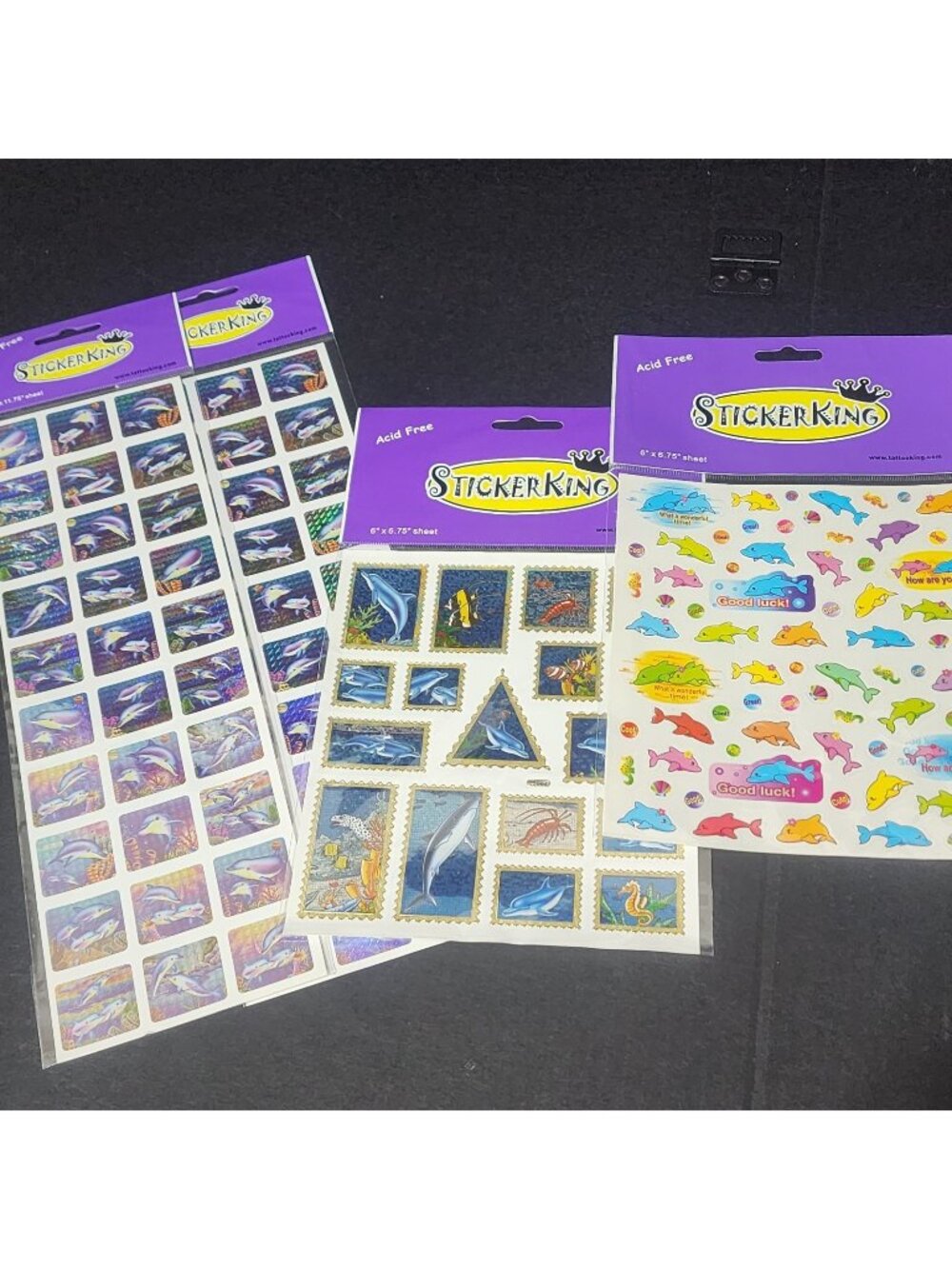 VINTAGE STICKERKING Prismatic Dolphin Ocean Life Acid Free Sticker Sheets Lot
